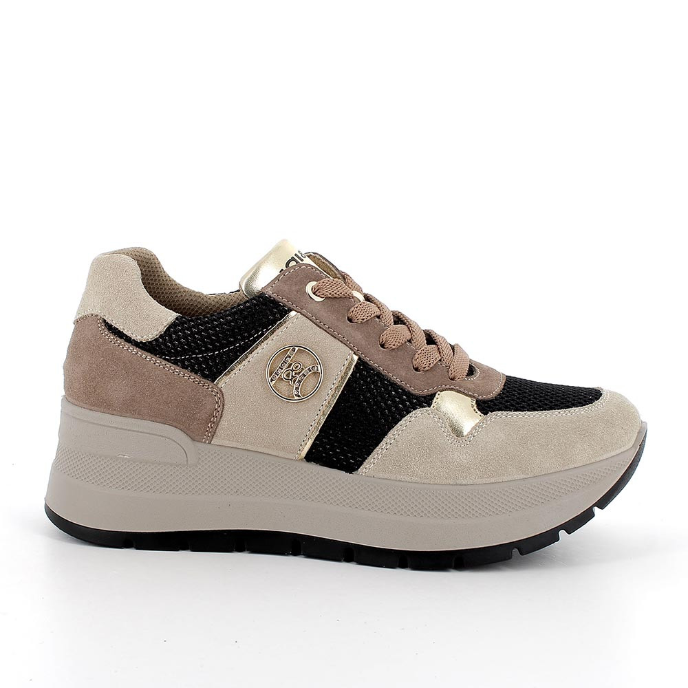 Sneakers con zeppa da donna avorio nero