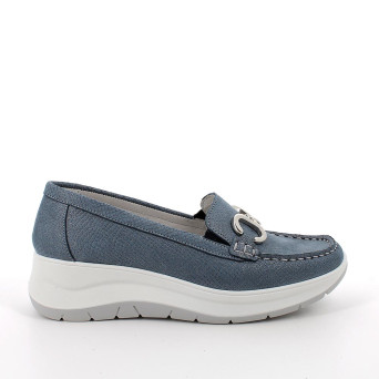 DAME MOKASSIN MIT KEILABSATZ HIMMELBLAU UND BLAU MIT ELASTIK DAME MOKASSIN MIT KEILABSATZ HIMMELBLAU UND BLAU MIT ELASTIK