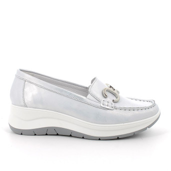 DAME MOKASSIN MIT KEILABSATZ SILBER MIT ELASTIK DAME MOKASSIN MIT KEILABSATZ SILBER MIT ELASTIK