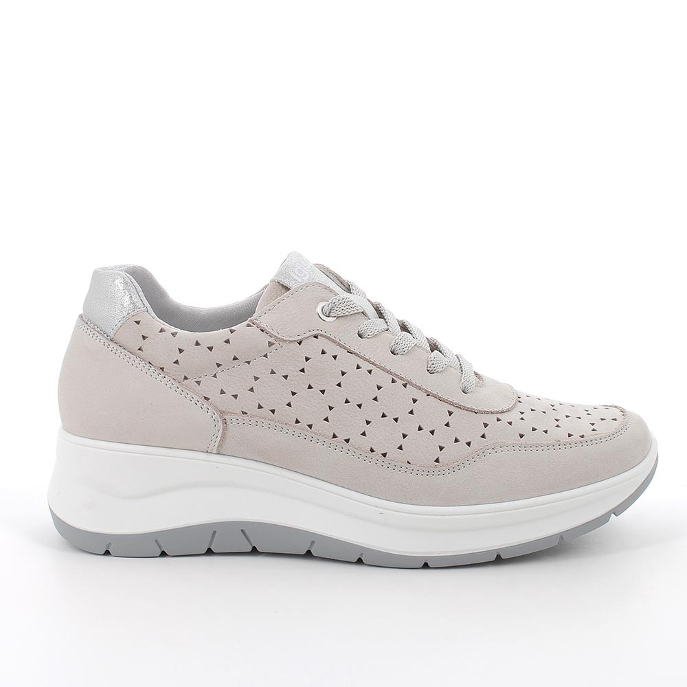 Scarpe con zeppa da donna beige e grigio con lacci