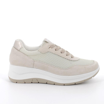 DAME SCHUH MIT KEILABSATZ WEISS UND BEIGE MIT SENKEL DAME SCHUH MIT KEILABSATZ WEISS UND BEIGE MIT SENKEL