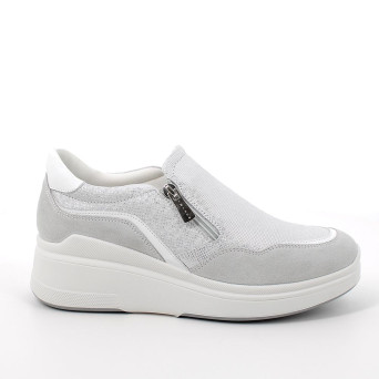 Slip on shoe with wedge for women white and silver with zip Slip on shoe with wedge for women white and silver with zip