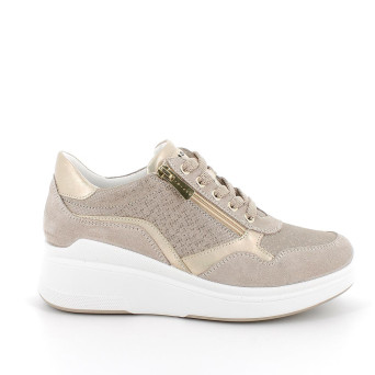 Sneaker avec coin pour femme beige et platinum avec zip Sneaker avec coin pour femme beige et platinum avec zip