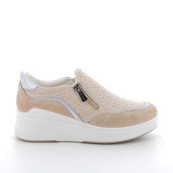Slip on shoe with wedge for women beige with zip Slip on shoe with wedge for women beige with zip