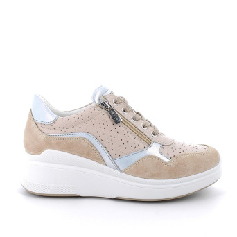 Sneakers with wedge for women beige with zip Sneakers with wedge for women beige with zip