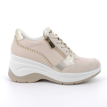 Sneaker avec coin pour femme beige avec zip Sneaker avec coin pour femme beige avec zip