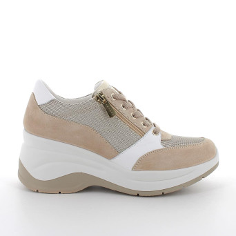 Sneakers with wedge for women beige with zip Sneakers with wedge for women beige with zip
