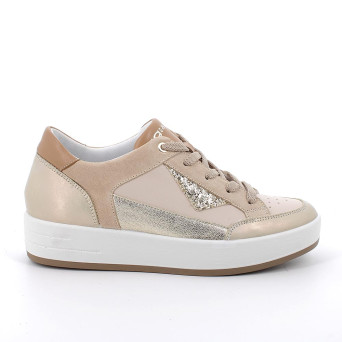 Sneaker pour femme beige et platinum avec lacets Sneaker pour femme beige et platinum avec lacets