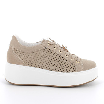 Sneaker avec coin pour femme beige avec lacets Sneaker avec coin pour femme beige avec lacets