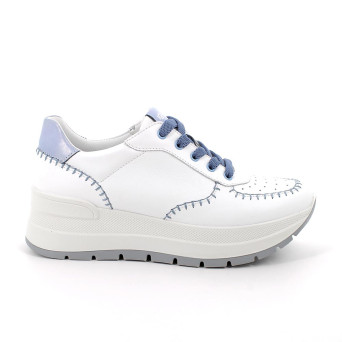 Sneaker avec coin pour femme blanc et bleu clair avec lacets Sneaker avec coin pour femme blanc et bleu clair avec lacets