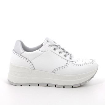Sneaker avec coin pour femme blanc et argent avec lacets Sneaker avec coin pour femme blanc et argent avec lacets