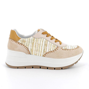 Sneakers with wedge for women beige with laces Sneakers with wedge for women beige with laces