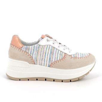Sneaker avec coin pour femme blanc et rose avec lacets Sneaker avec coin pour femme blanc et rose avec lacets