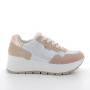Sneakers con zeppa da donna rosa e bianco con lacci Sneakers con zeppa da donna rosa e bianco con lacci