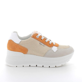 Sneakers with wedge for women beige and yellow with laces Sneakers with wedge for women beige and yellow with laces