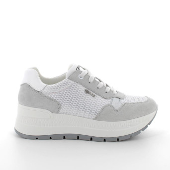 Sneaker avec coin pour femme blanc et argent avec lacets Sneaker avec coin pour femme blanc et argent avec lacets