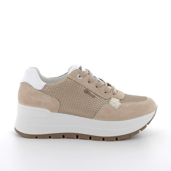 Sneaker avec coin pour femme beige avec lacets Sneaker avec coin pour femme beige avec lacets