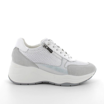 DAME SNEAKER MIT KEILABSATZ WEISS UND SILBER MIT ZIP DAME SNEAKER MIT KEILABSATZ WEISS UND SILBER MIT ZIP