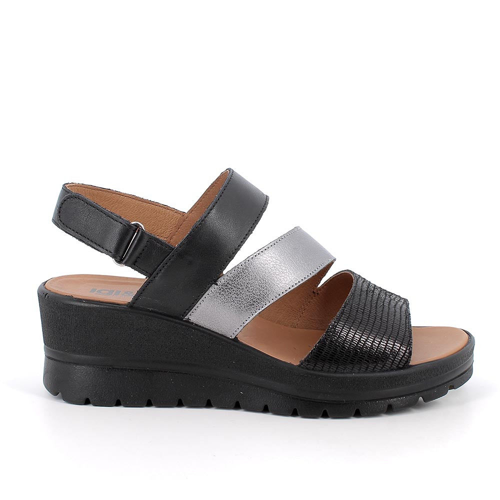 Sandali con zeppa da donna nero con strap