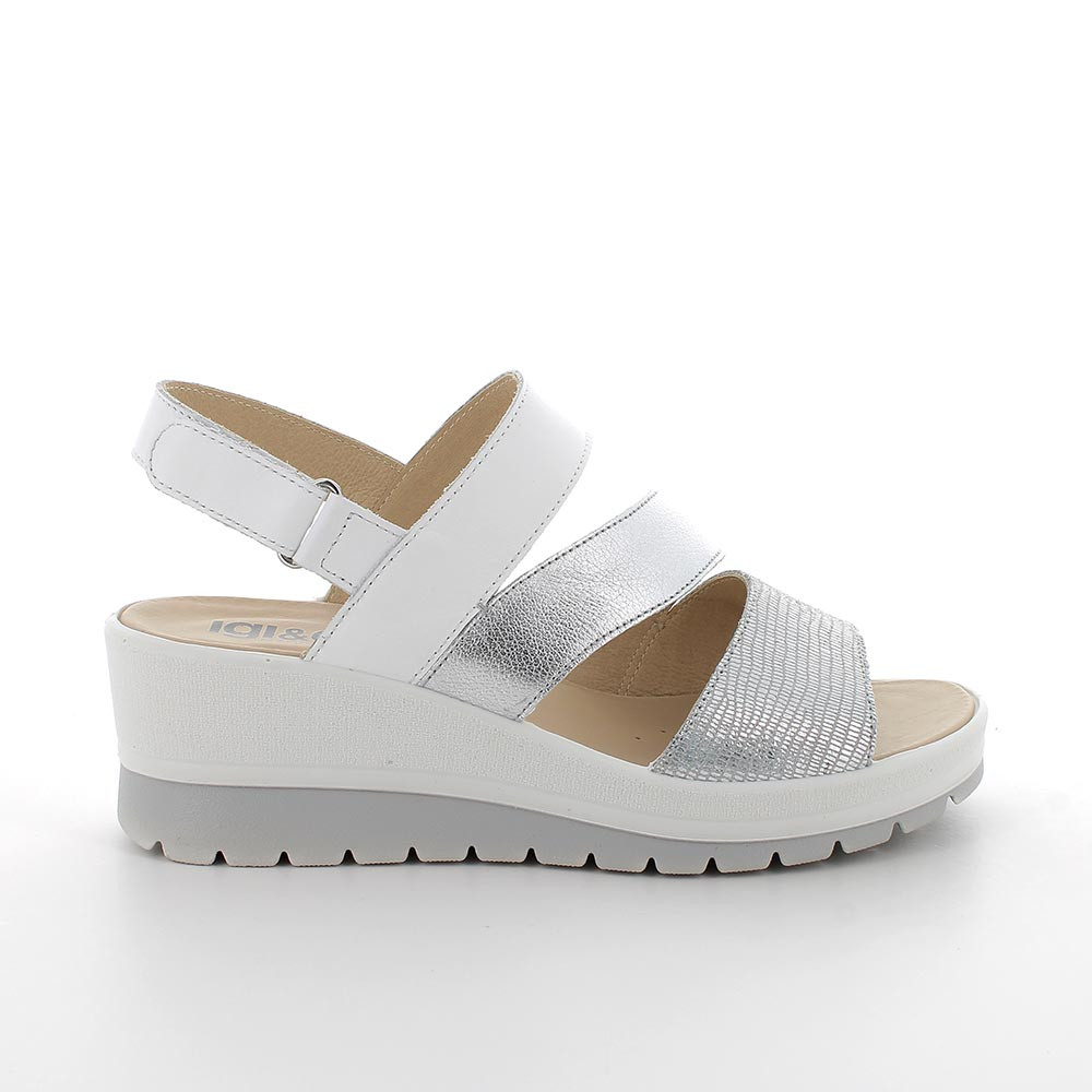 Sandali con zeppa da donna argento e bianco con strap