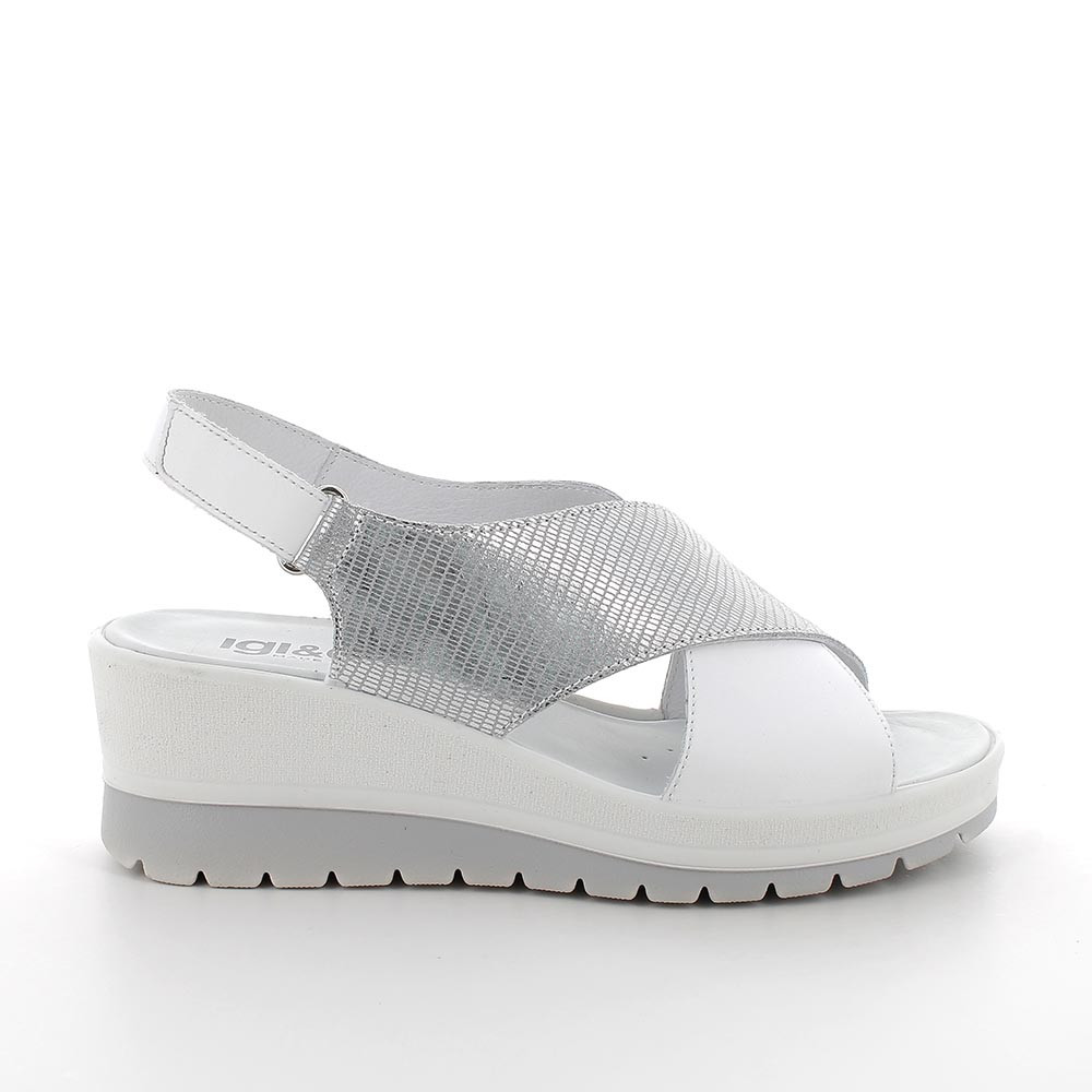 Sandali con zeppa da donna argento e bianco con strap