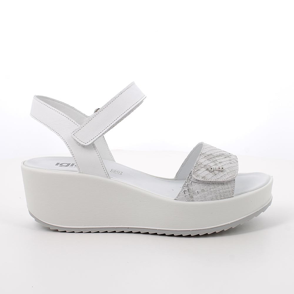 Ciabatte Sandali Donna CINZIA SOFT - Doppio Strap, Zeppa 6cm, Eco Pelle Bianco/Argento, Made In Italy - Foto 5