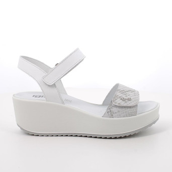 Ciabatte Sandali Donna CINZIA SOFT - Doppio Strap, Zeppa 6cm, Eco Pelle Bianco/Argento, Made In Italy - Foto 5