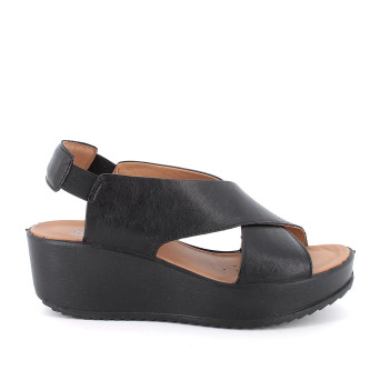 Sandals with wedge for women black with elastic Sandals with wedge for women black with elastic