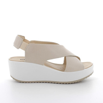 Sandals with wedge for women beige and white with elastic Sandals with wedge for women beige and white with elastic
