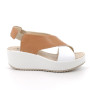 Sandals with wedge for women brown and white with elastic Sandals with wedge for women brown and white with elastic