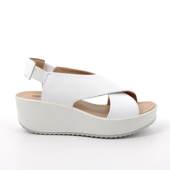 Sandals with wedge for women white with elastic Sandals with wedge for women white with elastic