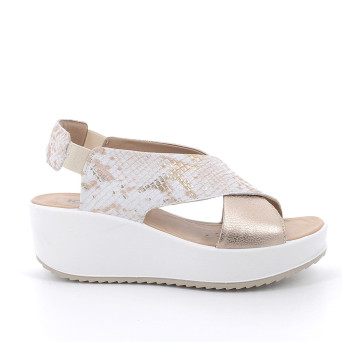 Sandals with wedge for women platinum and white with elastic Sandals with wedge for women platinum and white with elastic