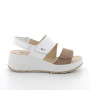 Sandalia de cuña para mujer blanco y beige con velcro Sandalia de cuña para mujer blanco y beige con velcro