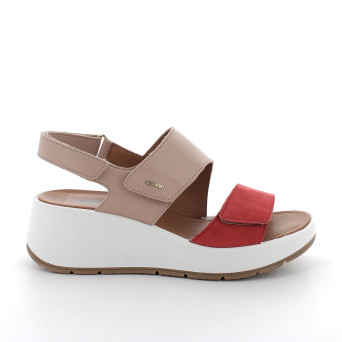 DAME SANDALE MIT KEILABSATZ ROT UND BEIGE MIT VELCRO DAME SANDALE MIT KEILABSATZ ROT UND BEIGE MIT VELCRO