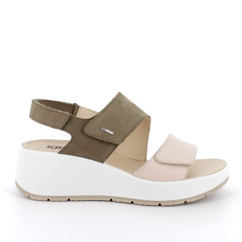 Sandals with wedge for women beige and green with velcro Sandals with wedge for women beige and green with velcro