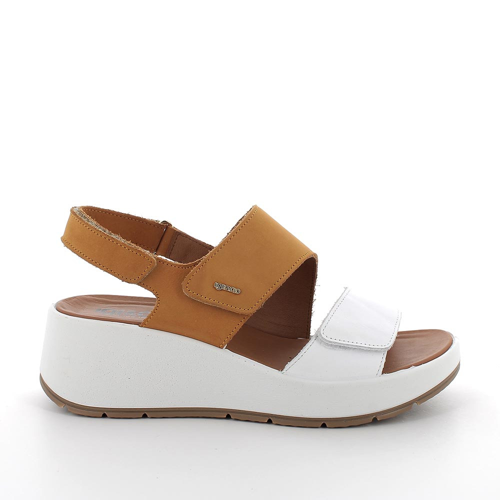 Sandali con zeppa da donna giallo e bianco con strap