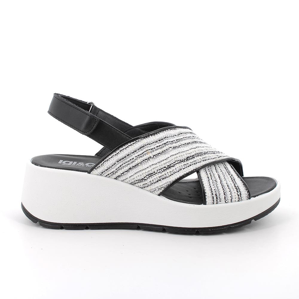 Sandali con zeppa da donna bianco e nero con strap