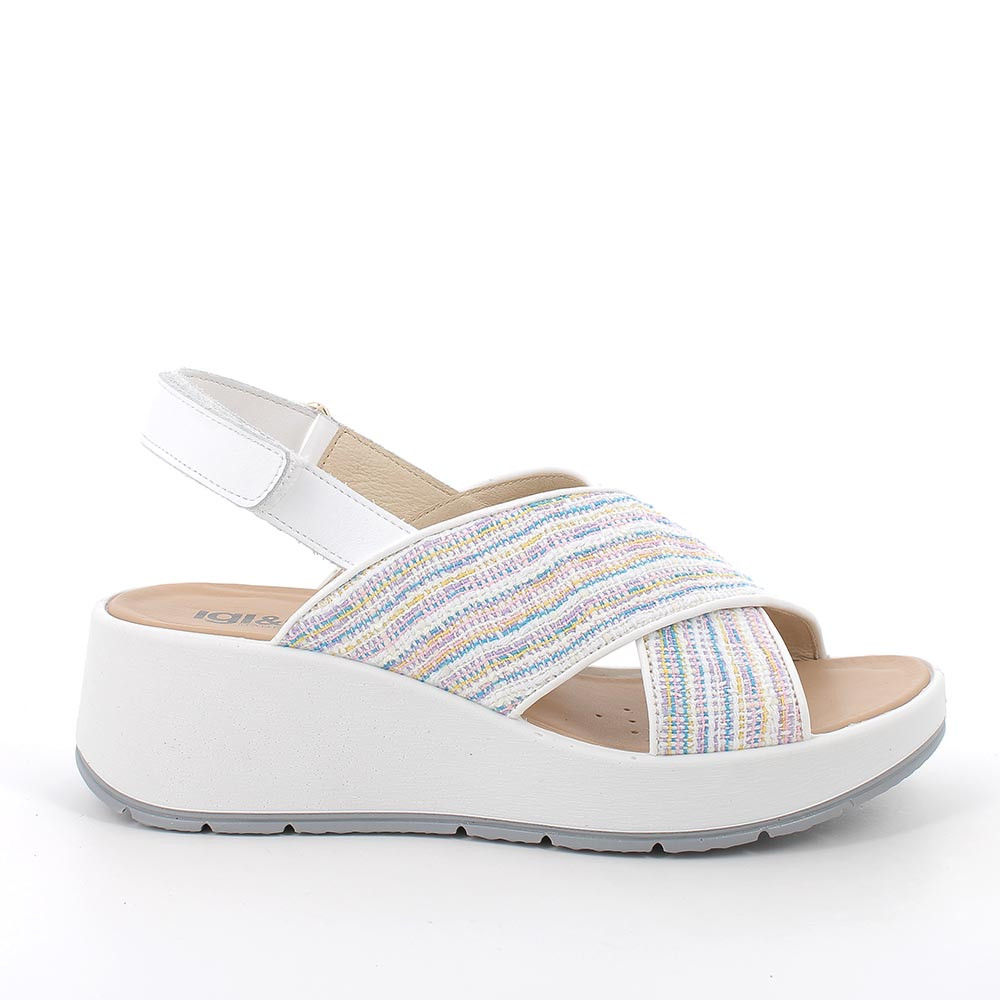 Sandali con zeppa da donna bianco e celeste con strap