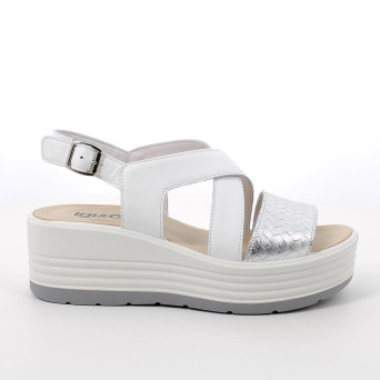 Sandals with wedge for women white and silver with buckle Sandals with wedge for women white and silver with buckle