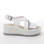 Sandale avec coin pour femme blanc et argent avec boucle Sandale avec coin pour femme blanc et argent avec boucle