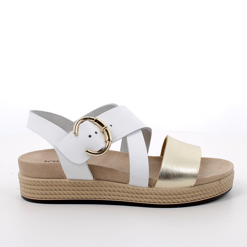Sandali da donna bianco e platino con fibbia