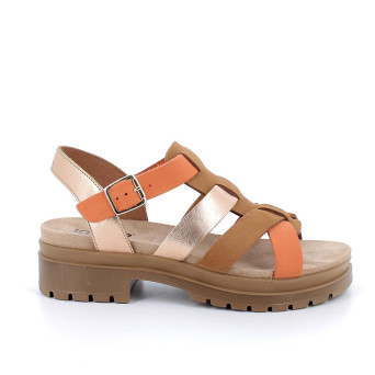 DAME SANDALE MIT ABSATZ BRAUN UND ORANGE MIT SCHNALLE DAME SANDALE MIT ABSATZ BRAUN UND ORANGE MIT SCHNALLE