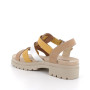 Sandalia de tacón para mujer beige y amarillo con hebilla Sandalia de tacón para mujer beige y amarillo con hebilla