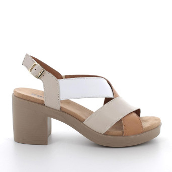 Sandale avec talon pour femme blanc et beige avec boucle Sandale avec talon pour femme blanc et beige avec boucle