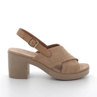 Sandals with heel for women brown and beige with buckle Sandals with heel for women brown and beige with buckle