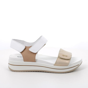 ЖЕНСКИЕ КОЖАНЫЕ САНДАЛИИ НА ТАНКЕТКЕ, ПЛАТИНА/БЕЛЫЙ ЖЕНСКИЕ КОЖАНЫЕ САНДАЛИИ НА ТАНКЕТКЕ, ПЛАТИНА/БЕЛЫЙ
