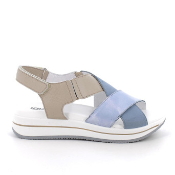 Sandale avec coin pour femme bleu clair et beige avec velcro Sandale avec coin pour femme bleu clair et beige avec velcro
