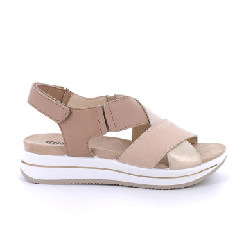 DAME SANDALE MIT KEILABSATZ BEIGE UND PLATIN MIT VELCRO DAME SANDALE MIT KEILABSATZ BEIGE UND PLATIN MIT VELCRO
