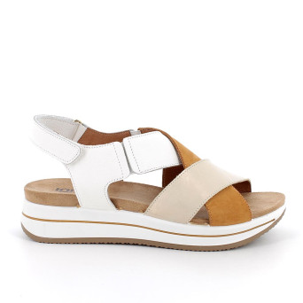 Sandale avec coin pour femme jaune et blanc avec velcro Sandale avec coin pour femme jaune et blanc avec velcro