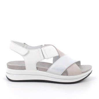 DAME SANDALE MIT KEILABSATZ WEISS UND GRAU MIT VELCRO DAME SANDALE MIT KEILABSATZ WEISS UND GRAU MIT VELCRO